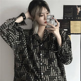 Women Abstract Print All Match Single Breaste Shirt